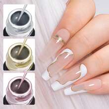 FOUR LILY 10ml Y2K Metallic Line Art Nail Gel Polish Set, Gold & Silver Ultra-Bright Mirror Line Nail Gel, Semi-Permanent Line UV Nail Gel, Suitable For French Manicure, Home DIY Nail Art, Nail Salon, Women's Gift - 銀色 - 查看 7