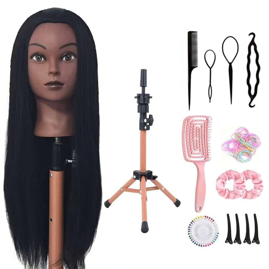66.04cm Black Hair Model Head Mannequin With Stand And Styling Tools, Suitable For Hairstylists And Makeup Artists To Design And Practice Hairstyles - Black - View 1