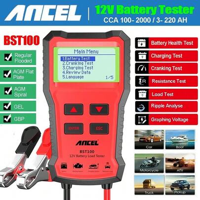  ANCEL BST100 12V Battery Tester Cranking Test Charger Tester Analyzer 2000CCA Voltage Car Battery Load Tester Tools