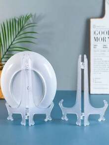 1pc Transparent Plastic Hanging Plate Rack, Plate Stand Holder, Suitable For Plates, Snacks, Artworks, Art Exhibitions, Round Plate Display Rack, Souvenir Display Rack, X-Shaped Ceramic Plate Stand, Vinyl Record Art Display Rack, Menu Book Display Rack And Other Scenarios. - Clear - View 8