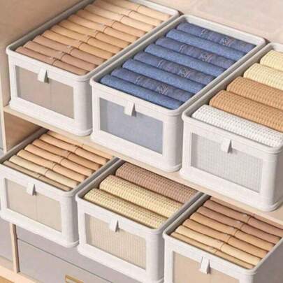 With Lid Fabric Clothes Storage Box, Foldable Wardrobe Visible Window Garment Storage Case, Household Drawer-Style Jeans Organizer