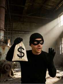 4pcs/Set Thief Costume, Including 1 Dollar Money Bag, 1 Pair Black Gloves, 1 Mask, 1 Black Hat - Suitable For Theme Parties, Cosplay, Treasure Hunters, Halloween Parties, Role-Playing, Team Building Activities, Funny Dress-Up - Black - View 6