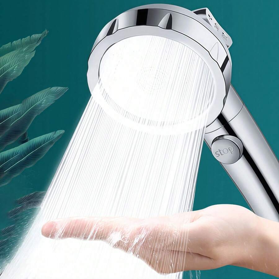 德国产增压手持花洒 | 一键式自动关闭开关 | 可拆卸莲花喷嘴 | 通用接口银色花洒 | 浴室节水增压沐浴必备