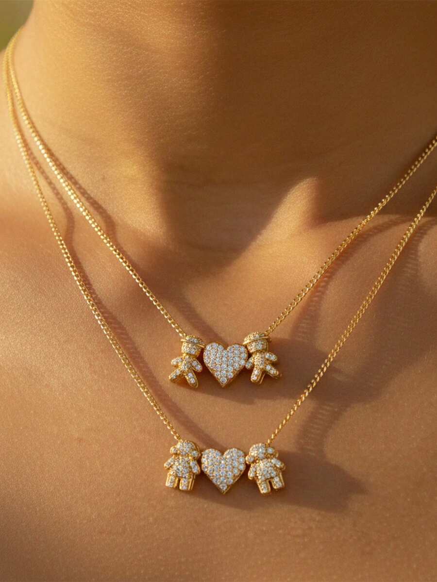 A Unisex Micro Pave Heart & Human Pendant Necklace,Perfect For Daily Wear And Gifting - One Size Fits All - View 1