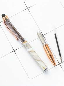 Stilou tactil rotativ cu cristal cu logo personalizat, stil metalic cu model de marmură multicolor, stil cu membrană imprimată prin transfer termic pentru birou și studenți, stil tactil cu cristal cu dublă utilizare, cadou promoțional corporativ pentru afaceri, cadou pentru întoarcerea la școală, cadou pentru profesori - Multicolor - Vizualizare 6