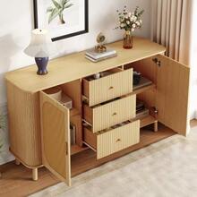 This Modern Style Sideboard, Equipped With Drawers, Shelves And Wood-Effect Metal Legs, Is A Versatile And Essential Piece Of Living Room Furniture. - Camel - View 7