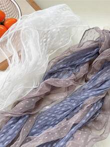 1pc Grayish Blue Lace Trim Vintage Style Decorative Scarf, Asymmetrical Long Shape, Suitable For Spring, Summer And Autumn - Gray Blue - View 2