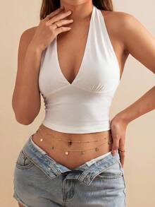 Sirith 欧美时尚饰品，简约性感透明水晶腰链，迷人比基尼身体链镶钻腰链（手工剪裁，长度可定制，仿珍珠数量不固定）秋季，万圣节 - 彩色 - 查看 2