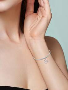 1pc Silver-Plated Pink Bowknot & Heart Cubic Zirconia Pendant Bead, Suitable For DIY Women Bracelet, Cubic Zirconia Pendant, Valentine's Day Gift - Pendants - View 4