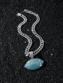 1件男士全镶钻嘻哈链项链，配绿松石玻璃钻石足球吊坠 - Style A - 查看 8