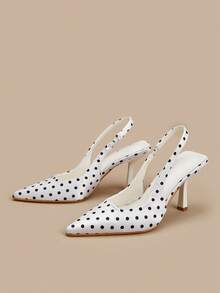 Pointed Toe Polka Dot Minimalist Commuter Buckle Office Stiletto High Heels - White - View 2