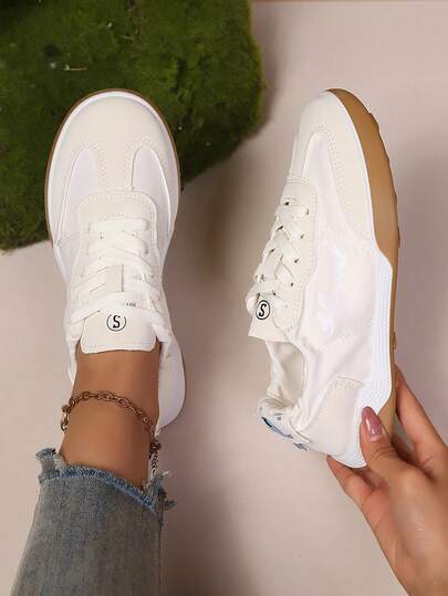 Summer New Breathable Casual Sneakers For Women, Lightweight Soft-Sole Retro Patchwork Flat Vulcanized Shoes, Candy Color Canvas Trainers, Comfortable Breathable Flat Shoes