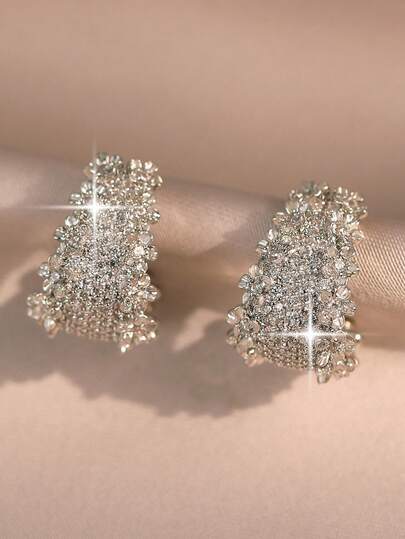 1 đôi bông tai đính đá Cubic Zirconia hình hoa chữ C sang trọng dành cho nữ, kiểu dáng cổ điển Pháp, thích hợp làm trang sức đeo hàng ngày và trong nhiều dịp khác nhau.