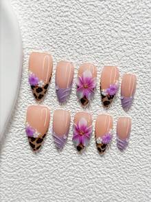 10pcs Set Retro Sexy Girl Style Nail Art Kit, Acrylic Nail Tips With Hand-Painted Black & Brown Leopard Pattern Nail Decorations - Multicolor - View 17