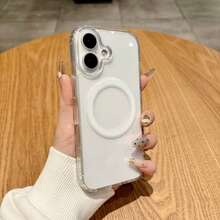 1pc Transparent Acrylic Minimalist Magnetic Phone Case, Compatible With IPhone 17 Pro Max, 17 Pro, Air, 16 Pro Max, 15 Plus, 14, 13, 12/13 Mini, 11 - Clear - View 3