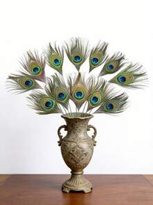 10根天然孔雀羽毛，绿眼，修剪过的孔雀羽毛，适用于DIY工艺品、艺术创作、嘉年华、化装舞会面具、圣诞节发饰、婚礼、节日派对装饰 - 彩色 - 查看 1