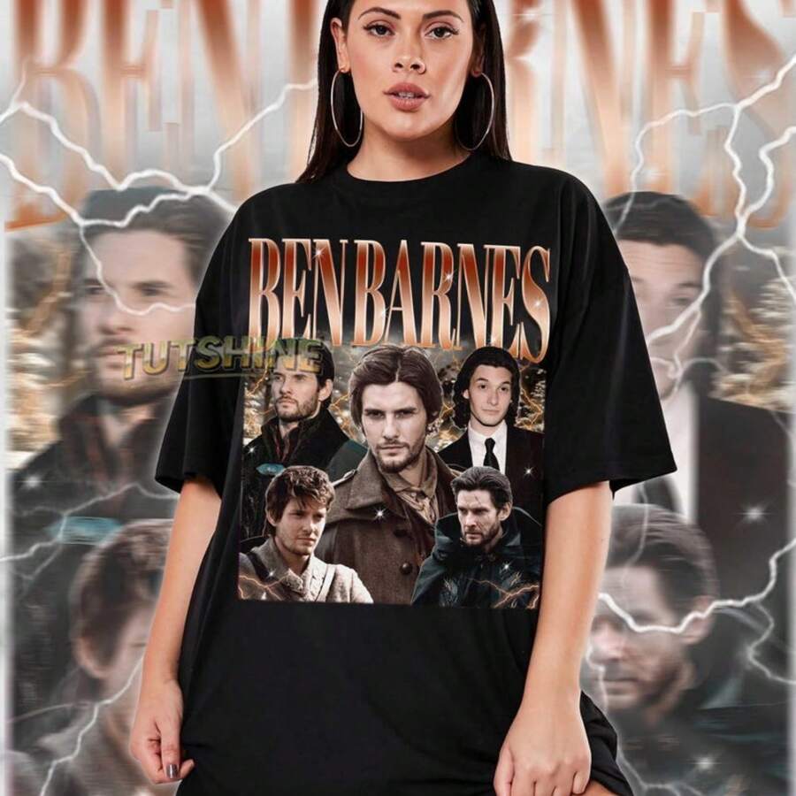 Ben Barnes T-Shirt, Ben Barnes Tribute T-Shirt, Retro Vintage Benjamin Barnes T-Shirts From The 90s, English Actor Ben Barnes In Shadow And Bone Grayverse - 黑色 - 查看 1