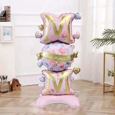 1pc/3pcs New 61-Inch Large Base Flower MOM Mother's Day Foil Balloon - Perfect Room Decor To Celebrate Mother's Day