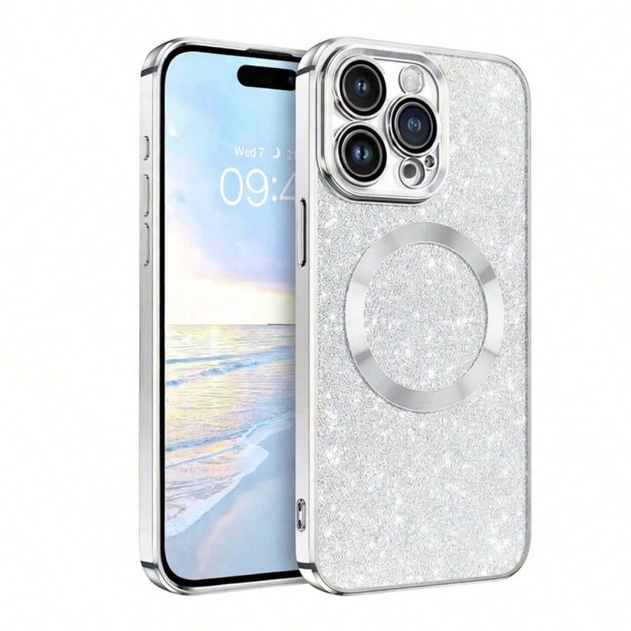 1个Hadaasi银色17 Pro Max/17e手机壳，闪亮透明磁吸手机壳，带摄像头保护膜[兼容MagSafe]，亮面电镀软TPU超薄防震保护套，女款 - 紫色