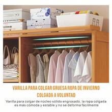 Armario De Madera Organizador De Ropa Moderno Con Cortina, Armario Multifuncional Para Dormitorio - Marrón (a rayas) - Ver 9