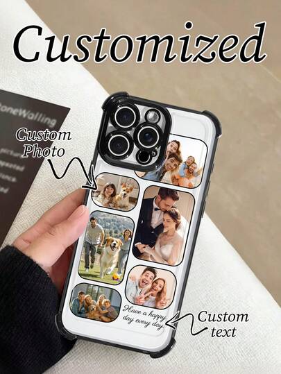 1pc Customized Full Family/Couple/Kids/Pet Halloween Photo Frame Electroplated Shockproof Phone Case Compatible With Apple 16 Pro Max/11 Pro Max/12 Pro Max/13 Pro Max/14 Pro/14 Pro Max/15/15 Plus/15 Pro/15 Pro Max, Ideal Gift For Boyfriend, Girlfriend, Family, Friends, Couples, Birthday, Graduation, Wedding, Prom