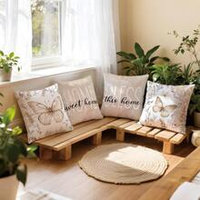 MEMNUN 4件套水彩蝴蝶结图案“家，甜蜜的家 & 家是你故事的开始”印花抱枕套（不含枕芯），采用桃绒面料，单面印花，枕套尺寸：17.7*17.7英寸（45*45厘米）/19.69*19.69英寸（50*50厘米）/15.75*15.75英寸（40*40厘米），家居装饰抱枕套，卧室装饰枕套，礼品 - 彩色 - 查看 10