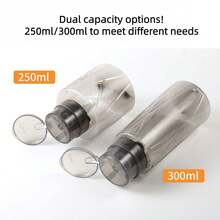 1个250毫升/300毫升高透明指甲油卸妆液/酒精可灌装瓶，透明泵头锁扣美甲空瓶。大容量三用泵指甲清洁卸妆液补充瓶，带锁扣，黑色透明瓶颈泵头空瓶，塑料瓶指甲油卸妆液清洗瓶美甲防溢泵瓶，浴室旅行必备。 - 彩色 - 查看 5