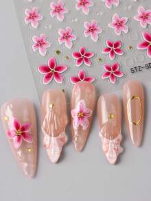 2 miếng dán móng tay hình cánh hoa dâm bụt hồng mùa xuân, hình hoa lan tiên nở rộ 5D dập nổi, họa tiết bong bóng mềm mại, hạt vàng, kiểu móng Pháp, phụ kiện trang trí móng tay mùa hè, đám cưới, trang trí móng tay nổi bật. - Nhiều màu - Xem 5