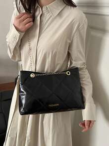 1件装优雅绗缝仿皮女士手提包，大容量单肩斜挎包，拉链封口，涤纶衬里，适合各种场合 - 彩色 - 查看 9