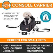 KandH Pet Products - Asiento elevador de consola portátil para perros y gatos pequeños asiento de coche de lujo para reposabrazos central de coche incluye correa de  color carbón vegetal 10 - Carbn vegetal - Ver 3
