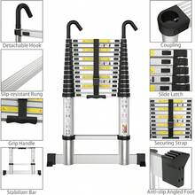 Telescopic Ladder 4.1M Aluminium Extension Extendable Loft Ladder With Stabilizer Bar And Detachable Hooks, Portable Folding Ladders - 2.9M/9.5FT - View 2