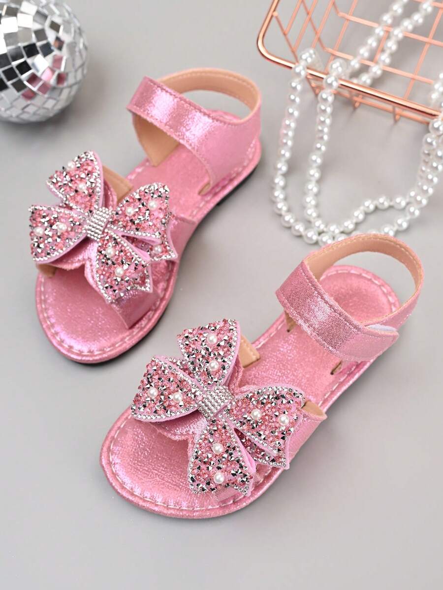 2026 New Girls Butterfly Sandals, Summer Princess Style Pink Rhinestone Open Toe Hook And Loop Shoes - Pink - View 1