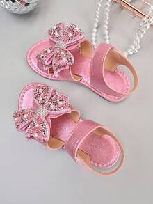 2026 New Girls Butterfly Sandals, Summer Princess Style Pink Rhinestone Open Toe Hook And Loop Shoes - Pink - View 5