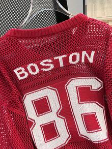 女士夏季宽松大码卫衣，休闲数字印花优雅轻盈镂空针织上衣，春季款 - 酒紅色 - 查看 6