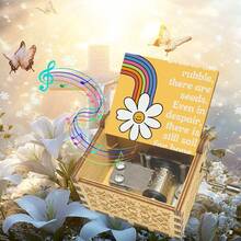 Hộp nhạc gỗ quay tay - Thiết kế hoa cúc cầu vồng "Ngay cả trong đống đổ nát, vẫn có hạt giống", phát bài hát "You Are My Sunshine", không cần pin, món quà hoàn hảo để động viên và lan tỏa sự tích cực. - Hộp nhạc Daisy - Xem 7