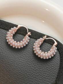 2只简约几何珍珠耳环，U形设计，甜美耳环，适合女性日常佩戴 - 彩色 - 查看 3