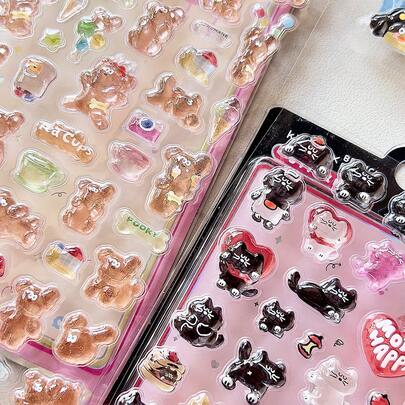 3D水晶浮雕贴纸 - 可爱卡通动物水晶手机壳装饰贴纸，猫咪吐司系列