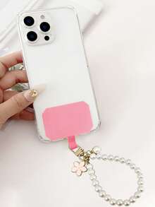Shockproof Pearl INS Style Cherry Blossom Pearl Phone Lanyard + Anti-Lost Pad, Universal Phone Case Anti-Lost Strap, Handheld Wrist Strap, Sturdy Detachable Phone Lanyard Fixing Pad, Phone Lanyard Pearl Phone Pendant, Exquisite Short Wrist Keychain, Phone Case Handheld Chain Pendant Bag Charm Decor Spring Gift - Multicolor - View 2