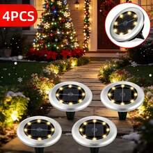 1/4 piezas Luces solares de acero inoxidable con 8 LED, luces de camino con encendido/apagado automático solar, seleccionables en cálido/blanco/color, luces de ambiente para jardín y fiesta, panel solar recargable, batería recargable incorporada, para jardín, patio, entrada, césped, escaleras, camino, iluminación de jardín, iluminación de entrada, iluminación de diseño elegante, iluminación decorativa navideña, regalo de decoración de jardín exterior - 8 LED - Ver 11