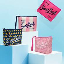 All-In-One Travel Toiletry Bag, S-Saint B-Barth Material, Portable Striped Toiletry Bag, Cosmetic Bag, Handbag, Cosmetic Bag, Waterproof Travel Bag, Travel Organizer With Zipper, Lightweight Makeup Case, Unisex Travel Gift. - 西瓜粉 - 查看 5