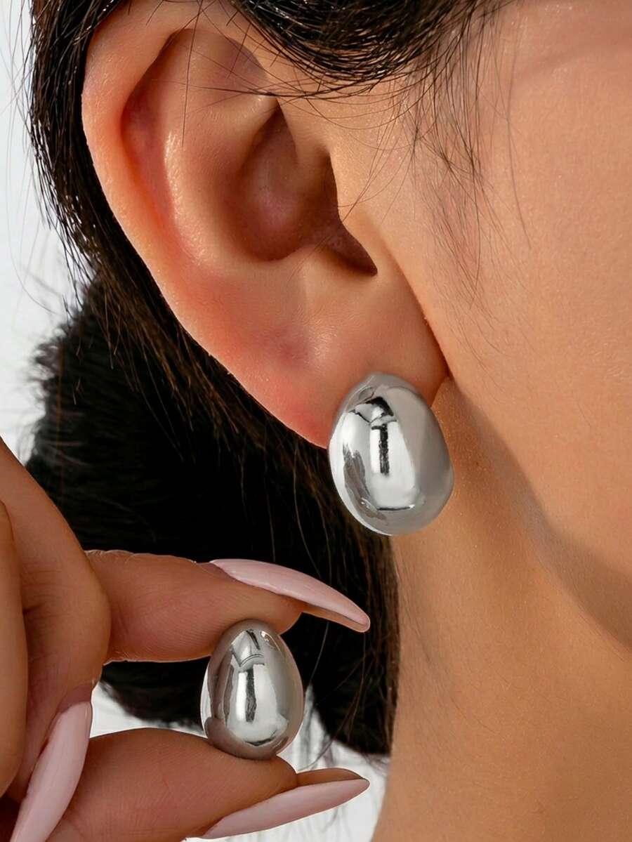 HOTNICE 1 Đôi bông tai hình giọt nước tối giản, thiết kế mới đa năng dành cho nữ, thanh lịch, phù hợp để đeo hàng ngày. - Bạc - Xem 1