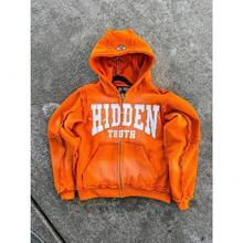 Men's & Women's High Street Retro Hooded Zipper Sweatshirt, Loose Casual Cardigan Jacket Top - 橘紅色 - 查看 4