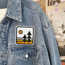 RHUAGYP 1pc Retro Pixel Art Mountain Landscape Embroidered Patch, Geometric Scenery Design For Heat Transfer Or Adhesive, Suitable For Vintage Streetwear, Unique Outdoor Emblem - Multicolor - View 6