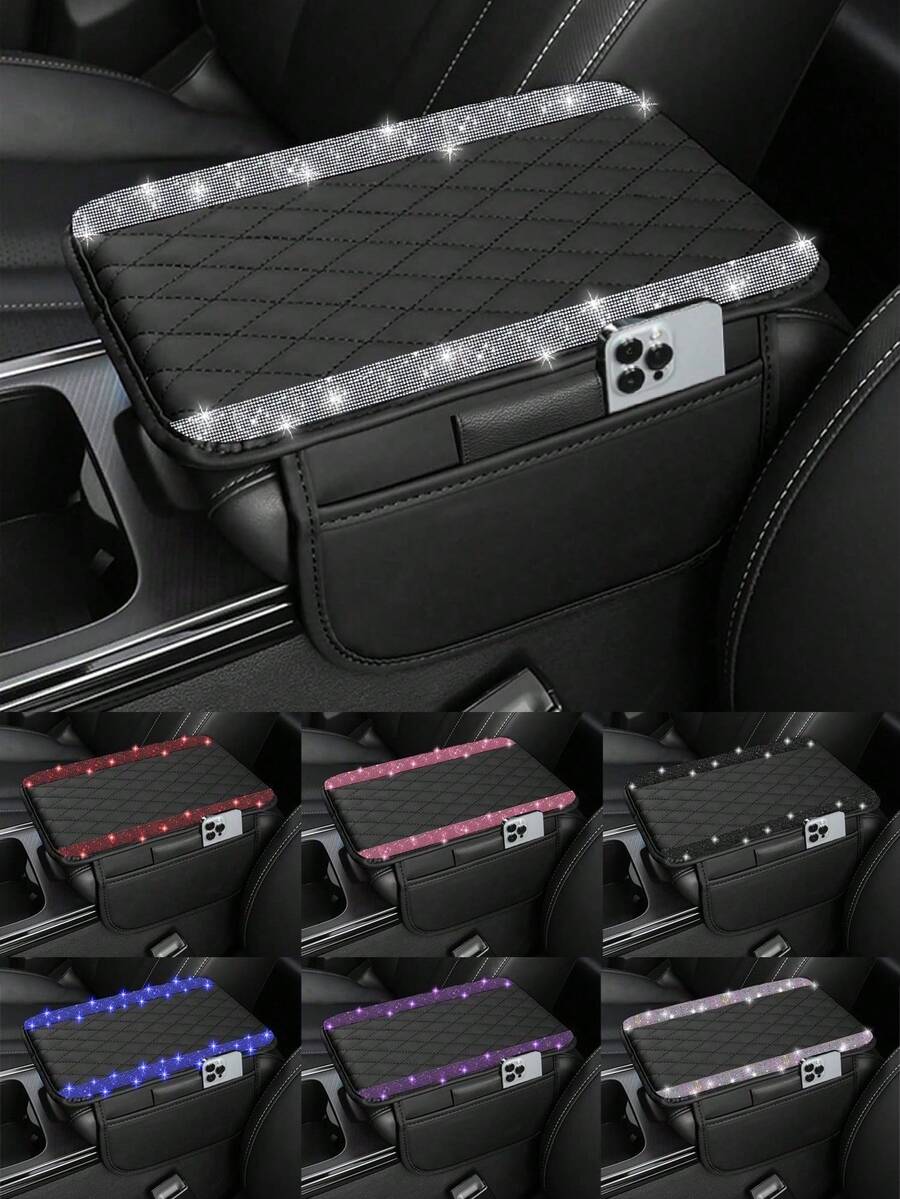 1 Piece Of Bright-Faced Car Center Console Protective Cover, Leather Material, With 2 Storage Bags, Universal Car Armrest Protection Storage Box, Bright-Faced Interior Accessories, Suitable For Most Models - A - View 1