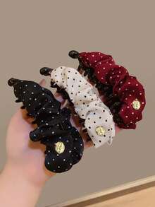 1个时尚波点褶皱扭结发夹，优雅香蕉发夹，适合盘发造型，爪夹 - 彩色 - 查看 5