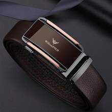 WilliamPOLO荔枝纹仿皮腰带，撞色扣男士自动扣腰带，日常商务皆宜，长度可调节 - 金槍色 - 查看 3