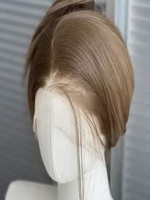 棕色蕾丝前假发，女士款，24英寸长直发，13*4蕾丝，高品质合成蕾丝假发，自然日常佩戴 - 彩色 - 查看 5