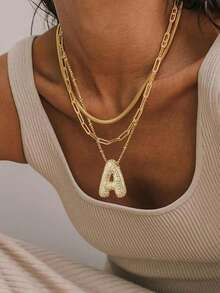 rakol Set de 3 collares de estilo bohemio personalizado y de moda con capas de oro, collares con letras, adecuado para decoración diaria por capas, puede ser un regalo para mujeres - Conjunto de collar (juego de tres piezas) - Ver 1