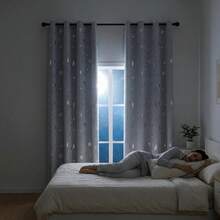 1pc Minimalist Coated Composite Star & Moon Foil Blackout Thermal Insulated Curtain - Beige - View 5