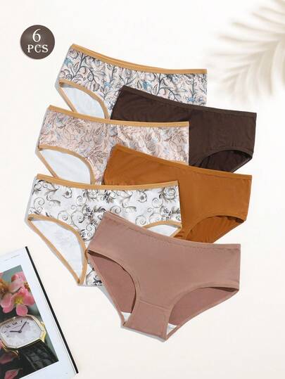6PCS/Pack Women Briefs Vintage Pattern Light Color Elastic Breathable Ladies Panty